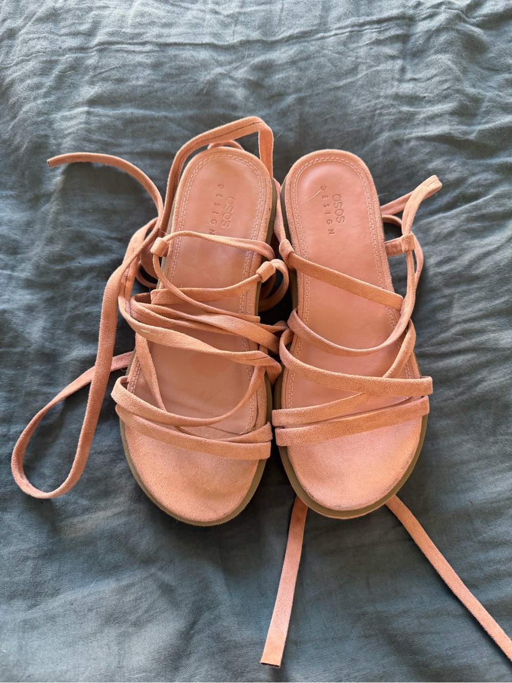 ASOS Pink Lace-Up Flat Sandals